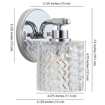 Spaulding Vintage Iron/Chevron Pattern Glass Farmhouse Cottage LED Vanity Light - JONATHAN Y